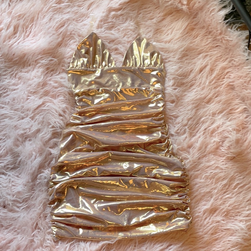 Oh Polly Rose Gold Ruched Mini Dress Size US 6 UK 10